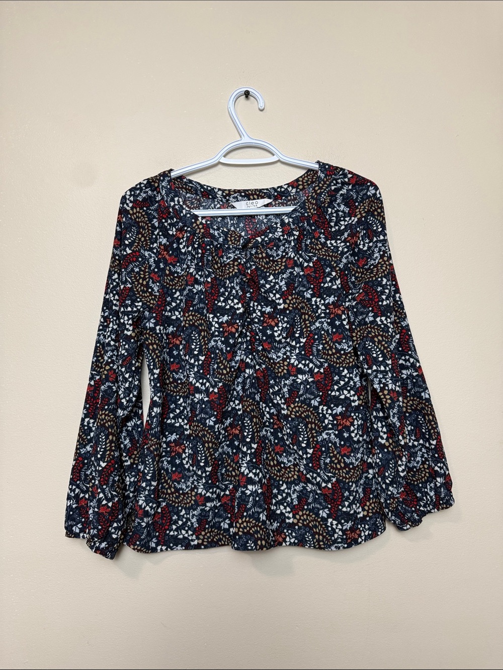 Cleo Petites Floral Print Long-Sleeve Blouse size XS